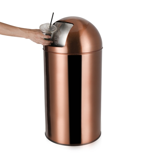 Rose gold brushed bronze copper stainless steel commercial push lid trash can bin dustbin