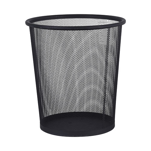 Round black wire mesh trash can for office living room