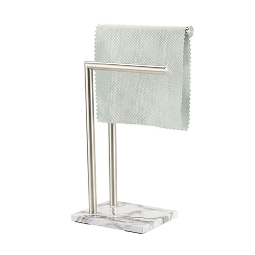 Black white real marble base dual bar countertop towel rack holder