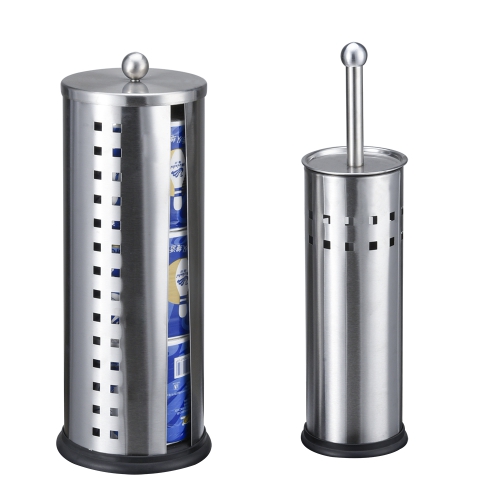Stainless steel silicone toilet brush and toilet paper tissue roll holder set combo